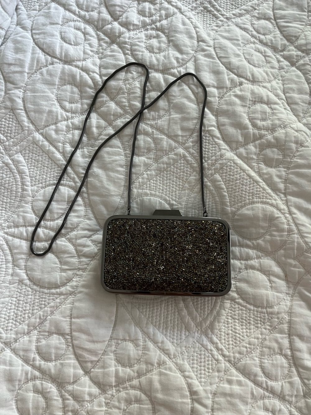 Mango Black Beaded Evening Clutch with Chain Strap